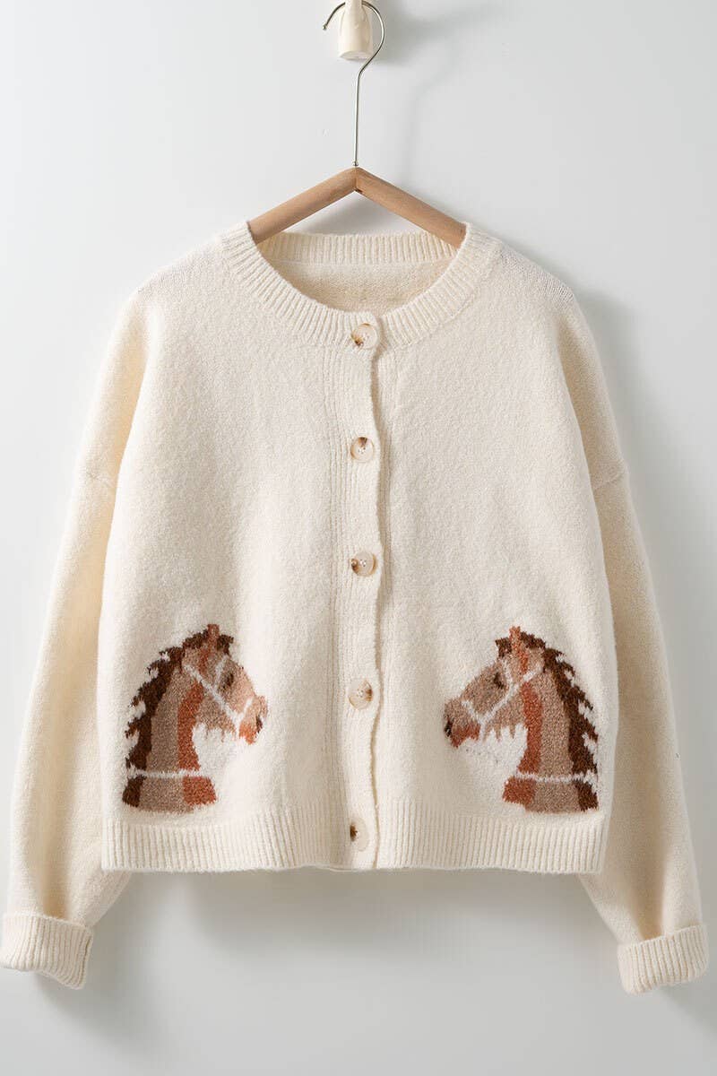 Western Horse Graphic Button Front Cardigan Sweater
