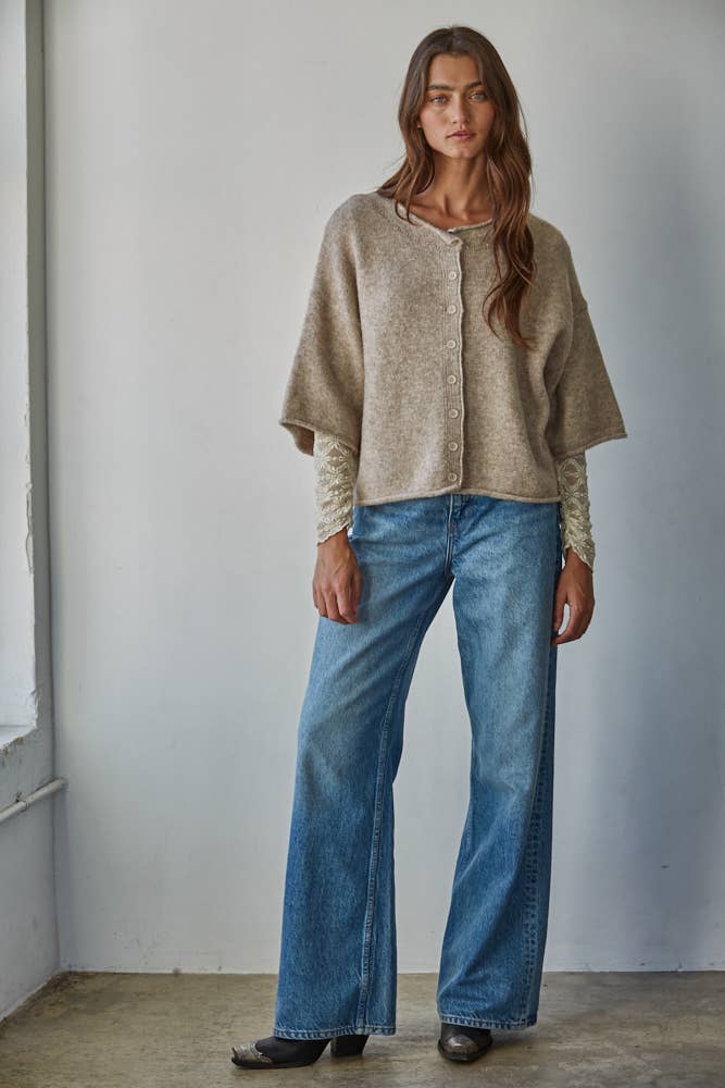 Quarter Sleeve Button Cardigan