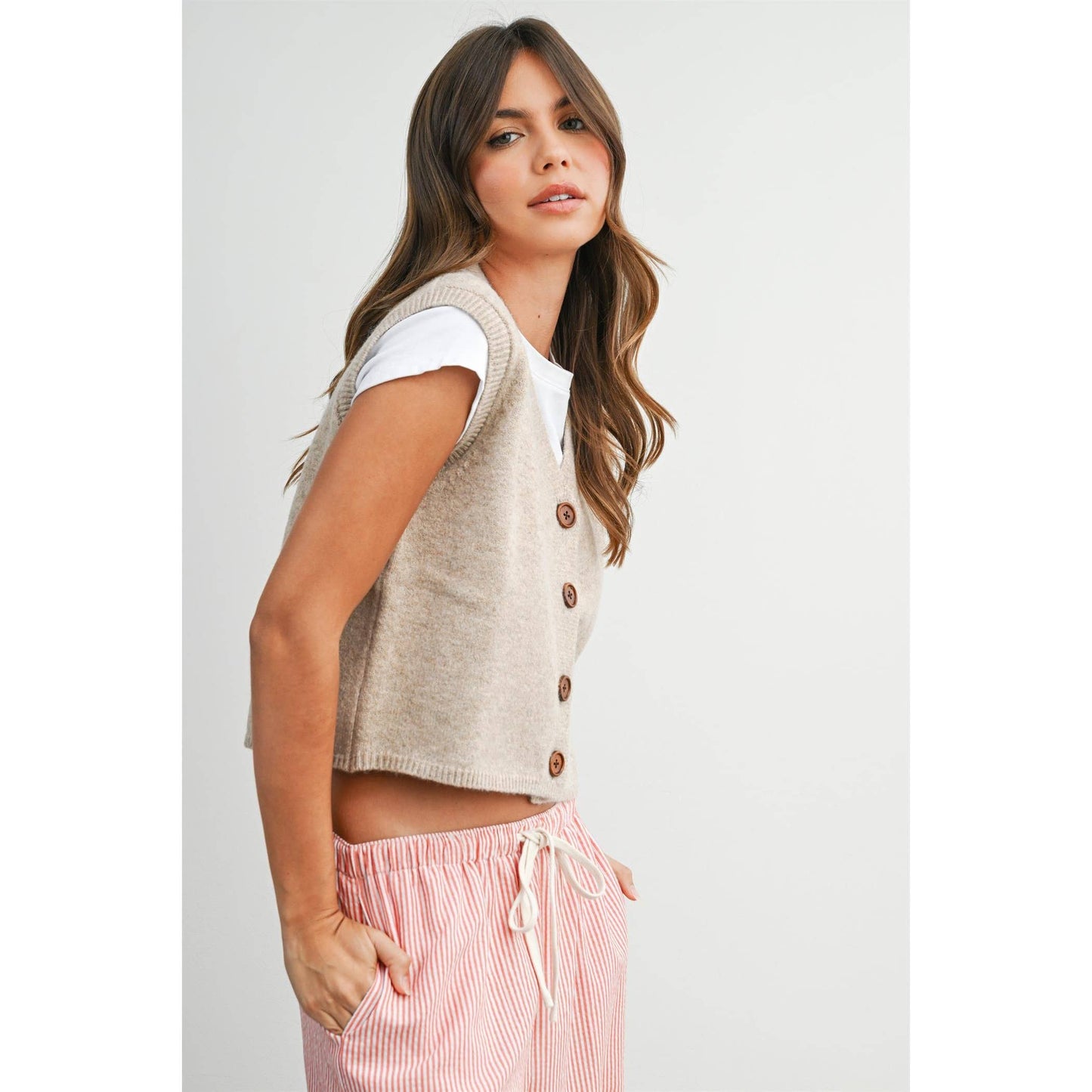 Button-Up Knit Sleeveless Sweater Vest