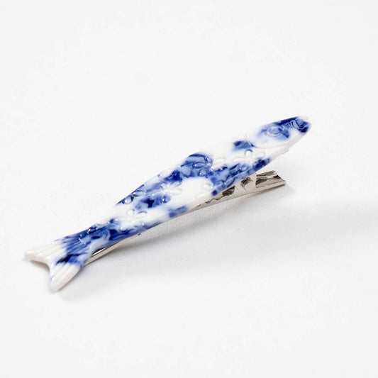 Coastal Blue Floral Sardine Fish Barrette Hair Clip (package of 1)