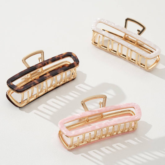 Harlow Large Hollow Rectangle Metal Claw Clip