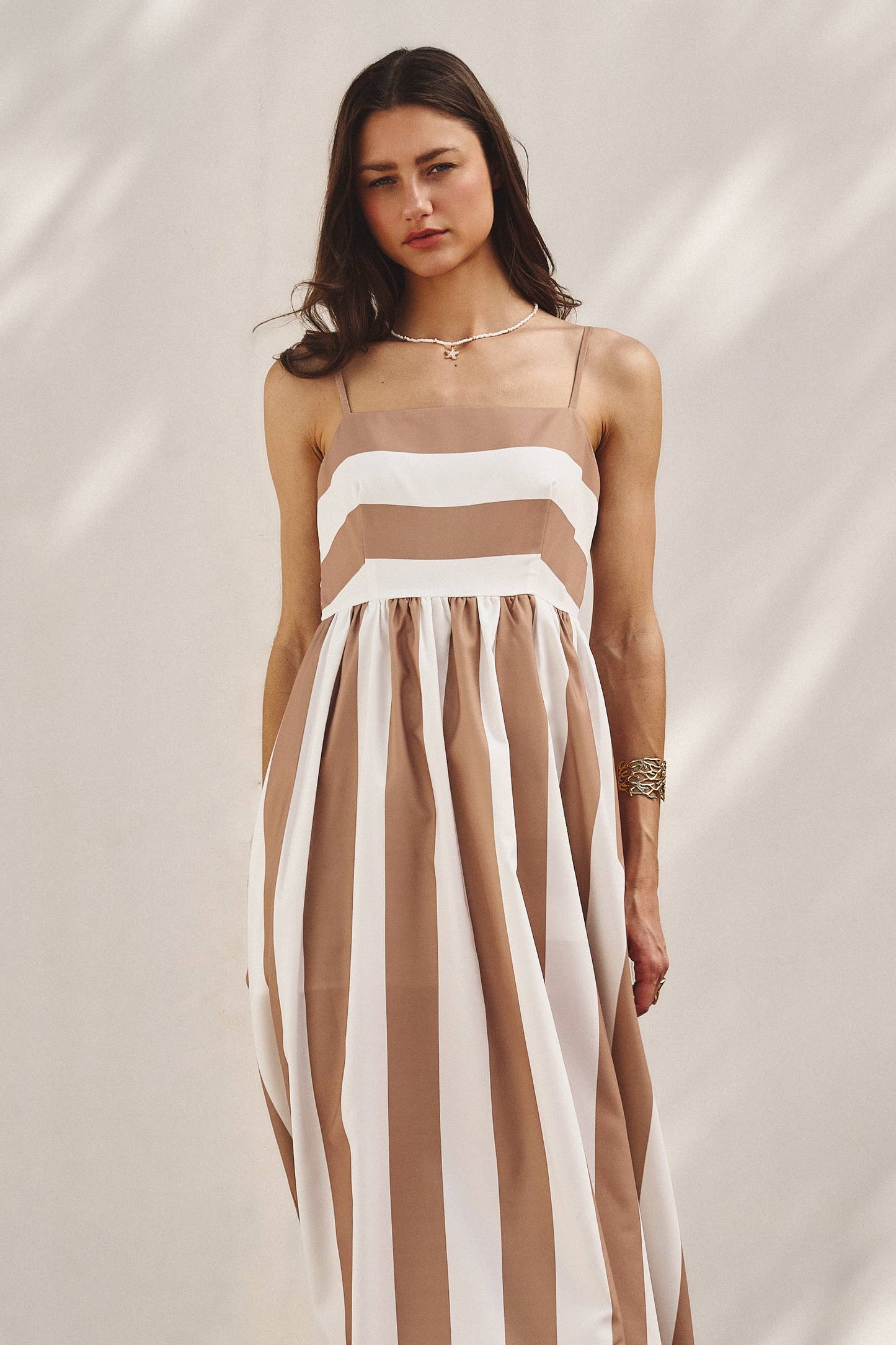 Vertical Stripe Smocked Back Maxi Dress