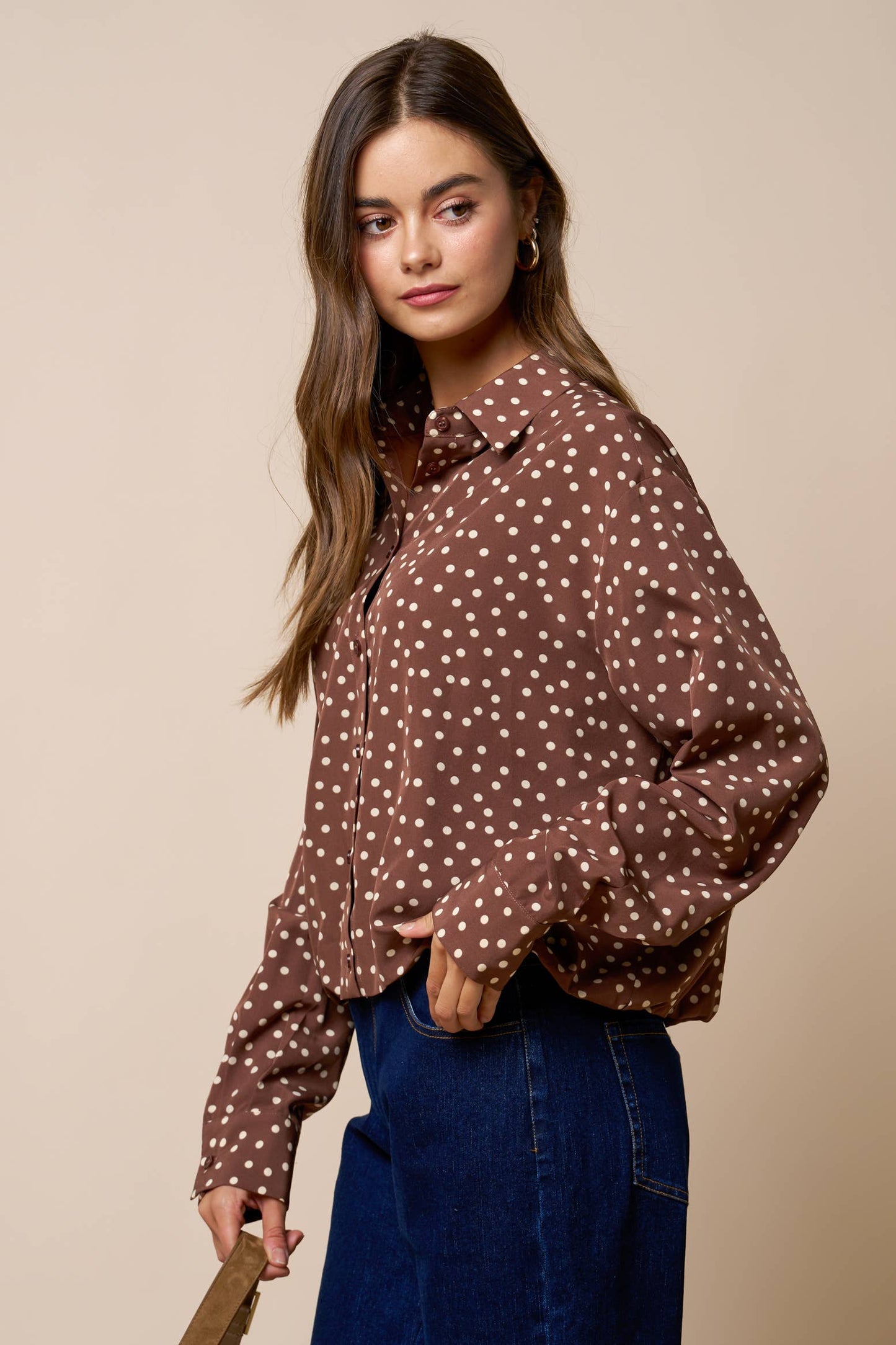 Collared Polka Dot Button Down Blouse
