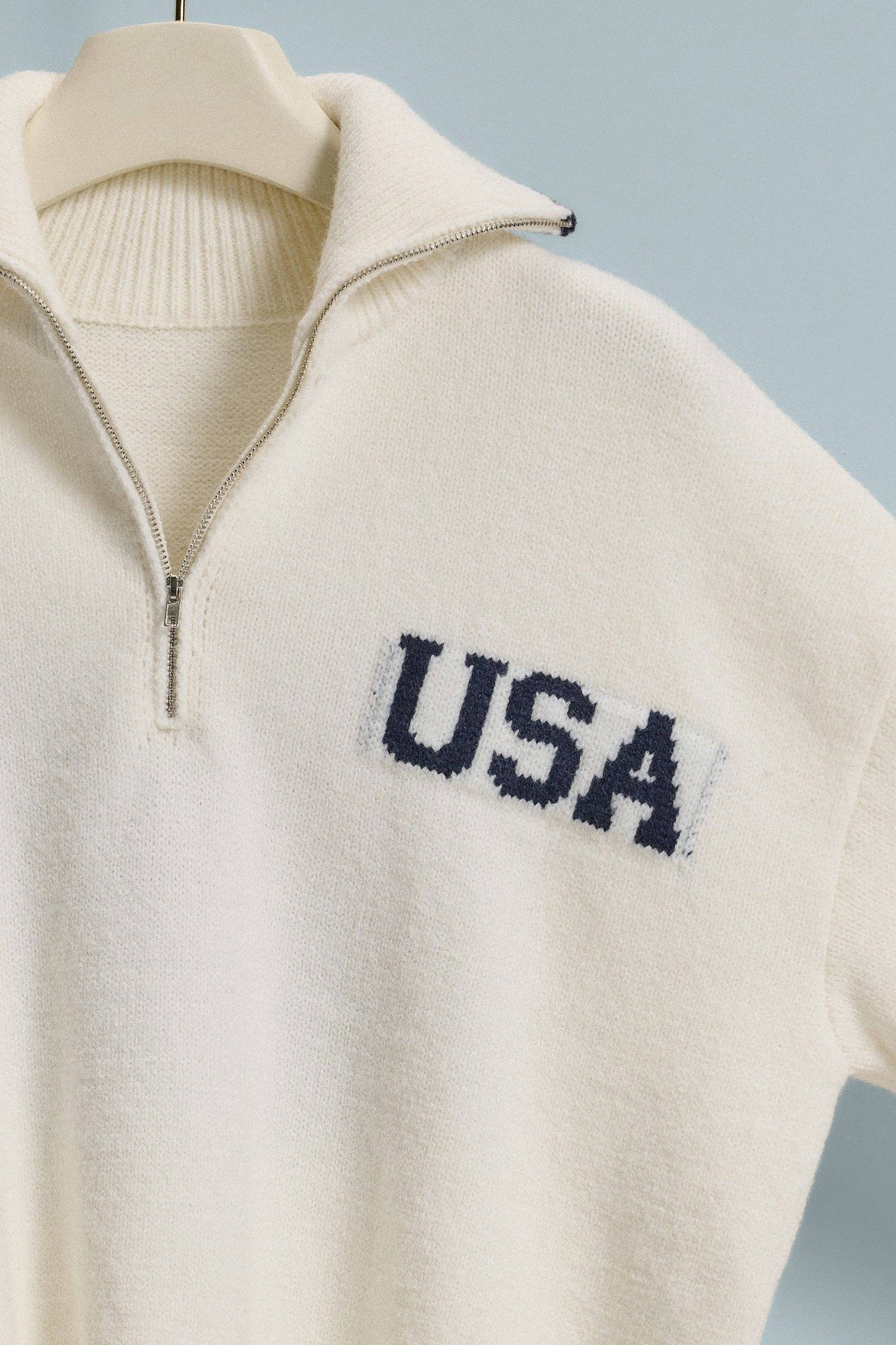 Americana Flag Quarter-Zip Knit Sweater