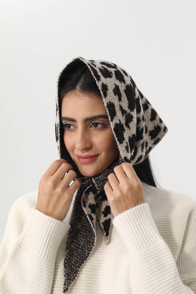 Leopard Print Knit Triangle Scarf