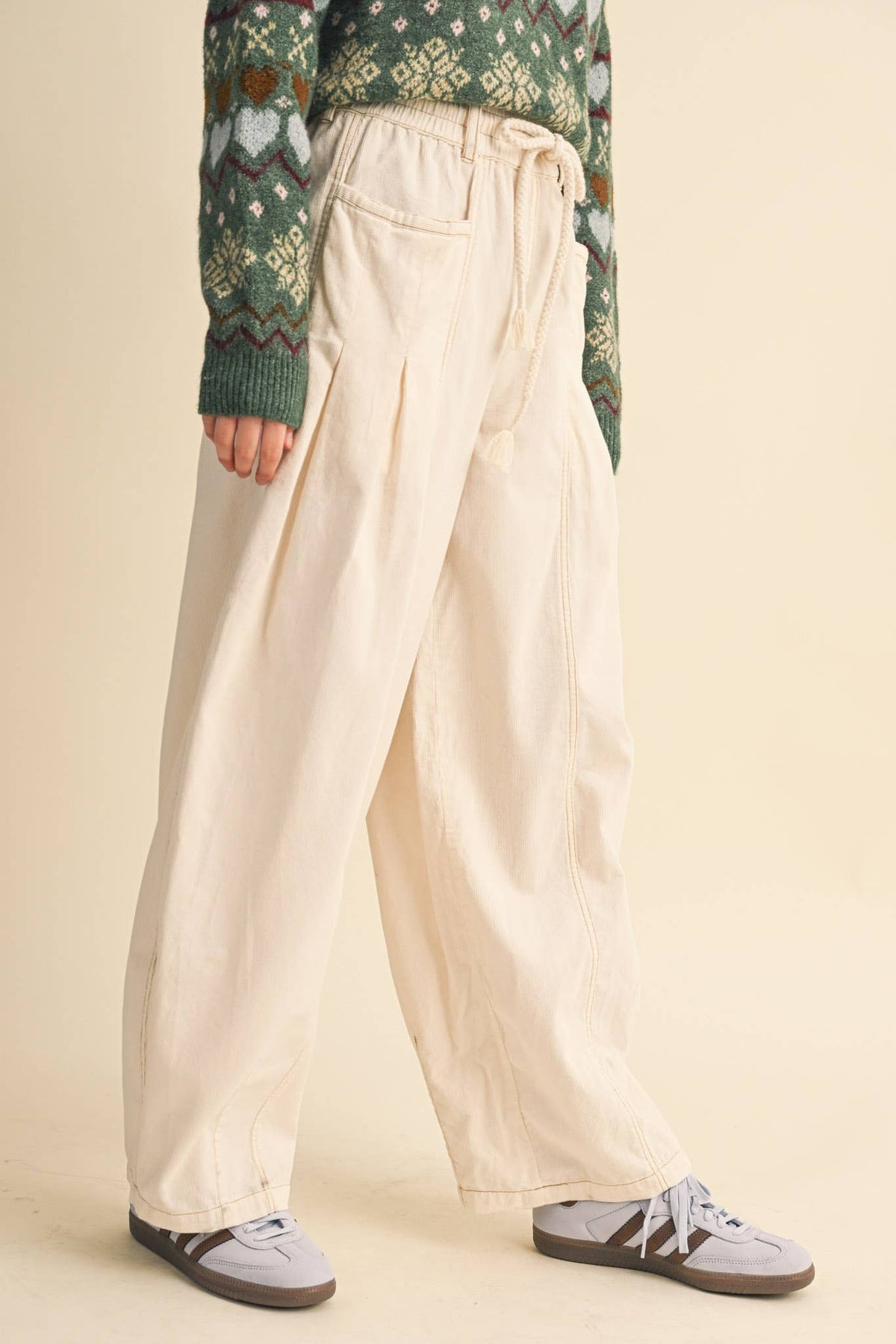 Washed Corduroy Pleated Barrel Pants