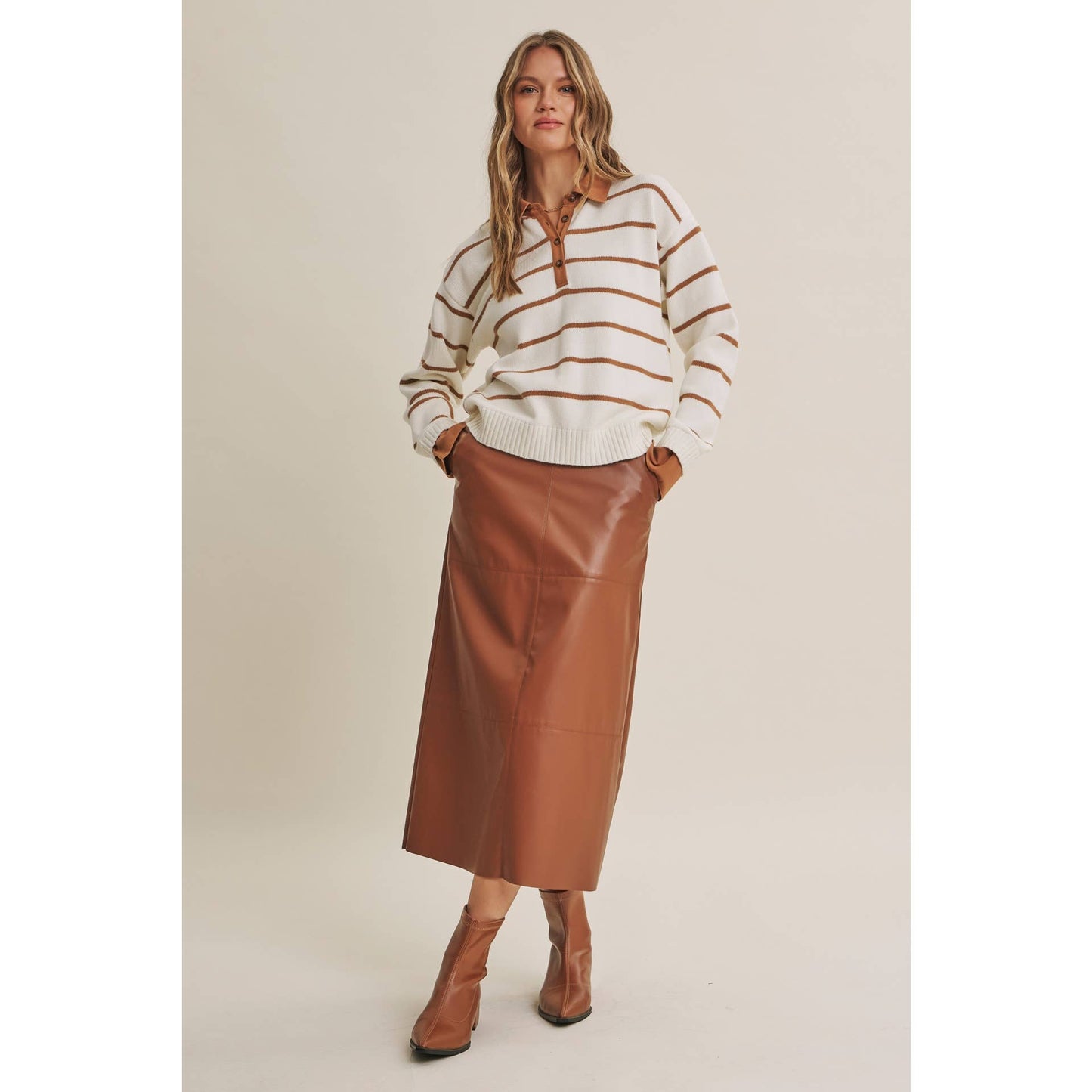 Striped Henley "Twofer" Sweater