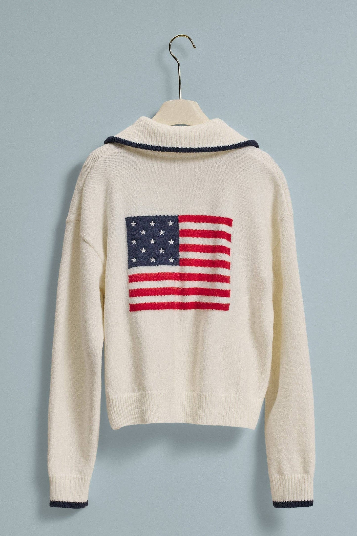 Americana Flag Quarter-Zip Knit Sweater