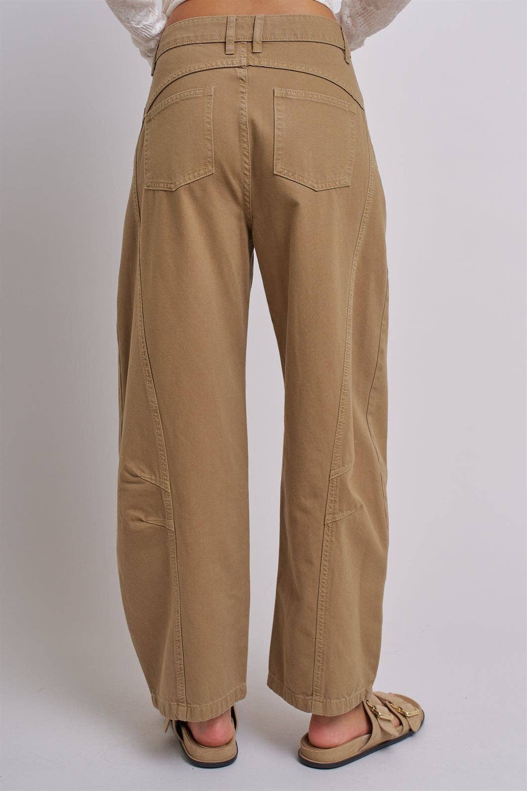 Cotton Barrel Leg High Rise Pants