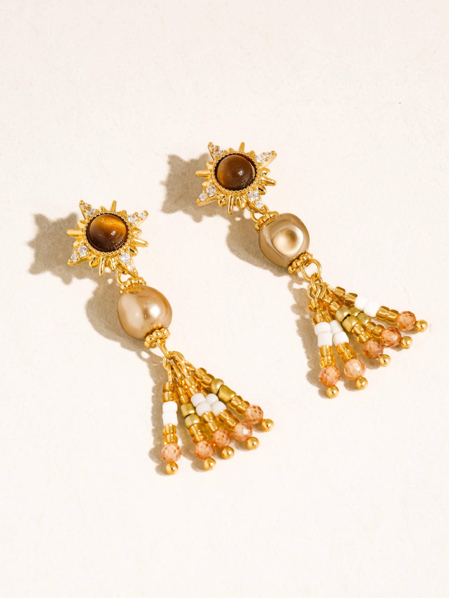 Lalique 18K Gold Vintage Pearl Sunburst Drop Earrings