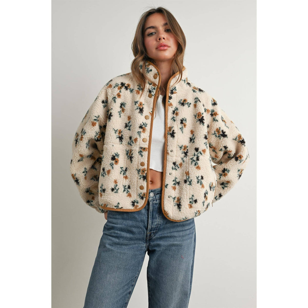 Floral Print Fluffy Fleece Jacket