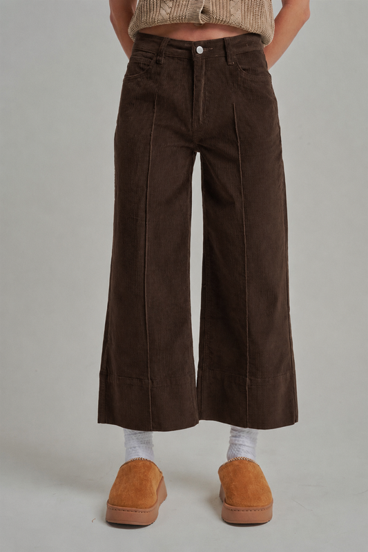 Stretch Corduroy Wide Leg Front Seamed Pants