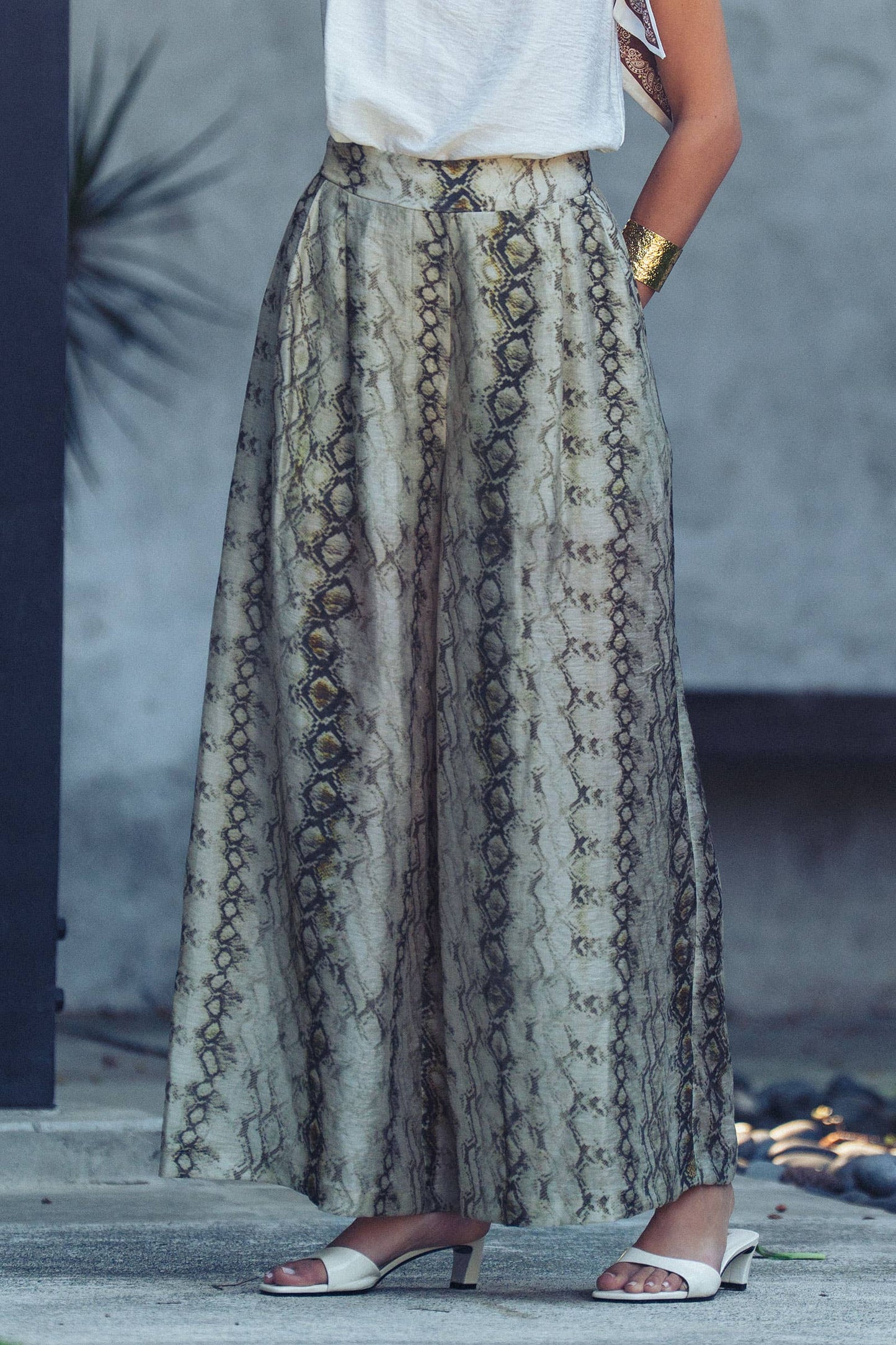 Snake Print Wide Leg Pants