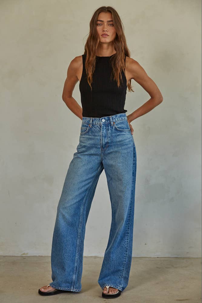 Knit Ribbed Boat Neck Sleeveless Top