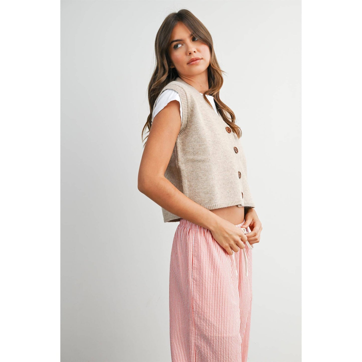 Button-Up Knit Sleeveless Sweater Vest