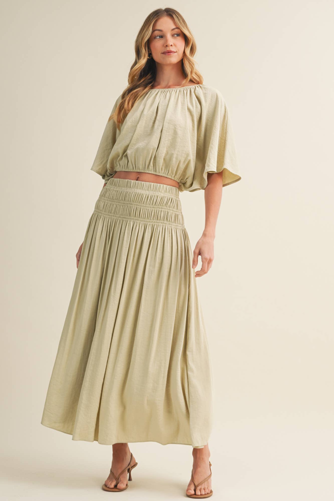 Smocked Waistband A-Line Maxi Skirt