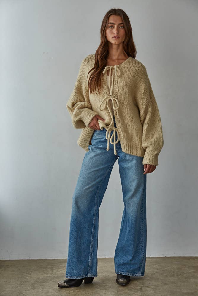 Tie Front Knit Cardigan Sweater