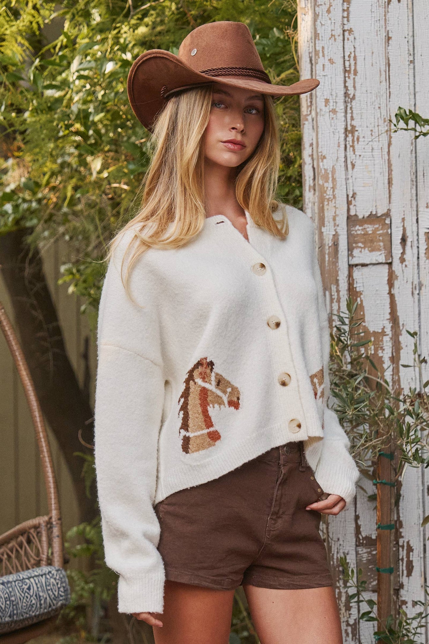 Western Horse Graphic Button Front Cardigan Sweater