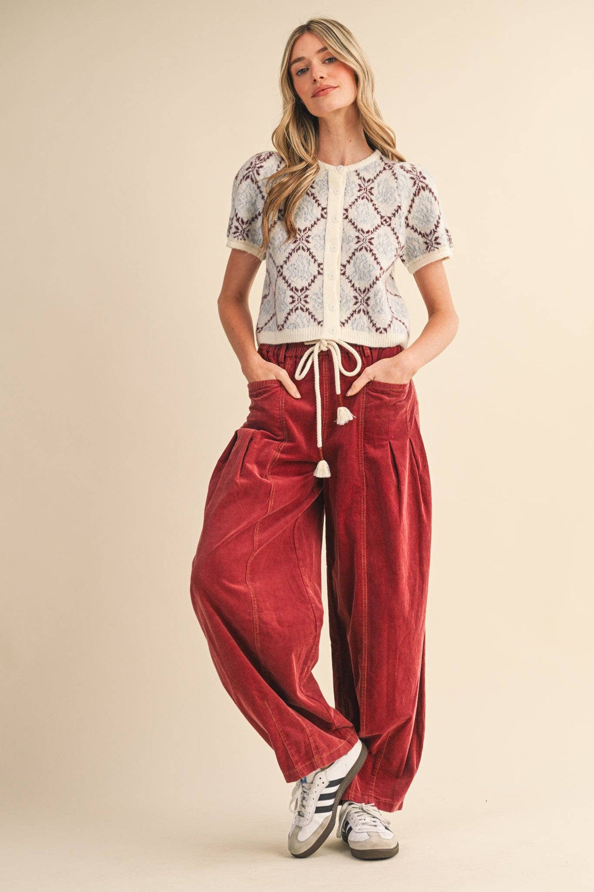 Washed Corduroy Pleated Barrel Pants