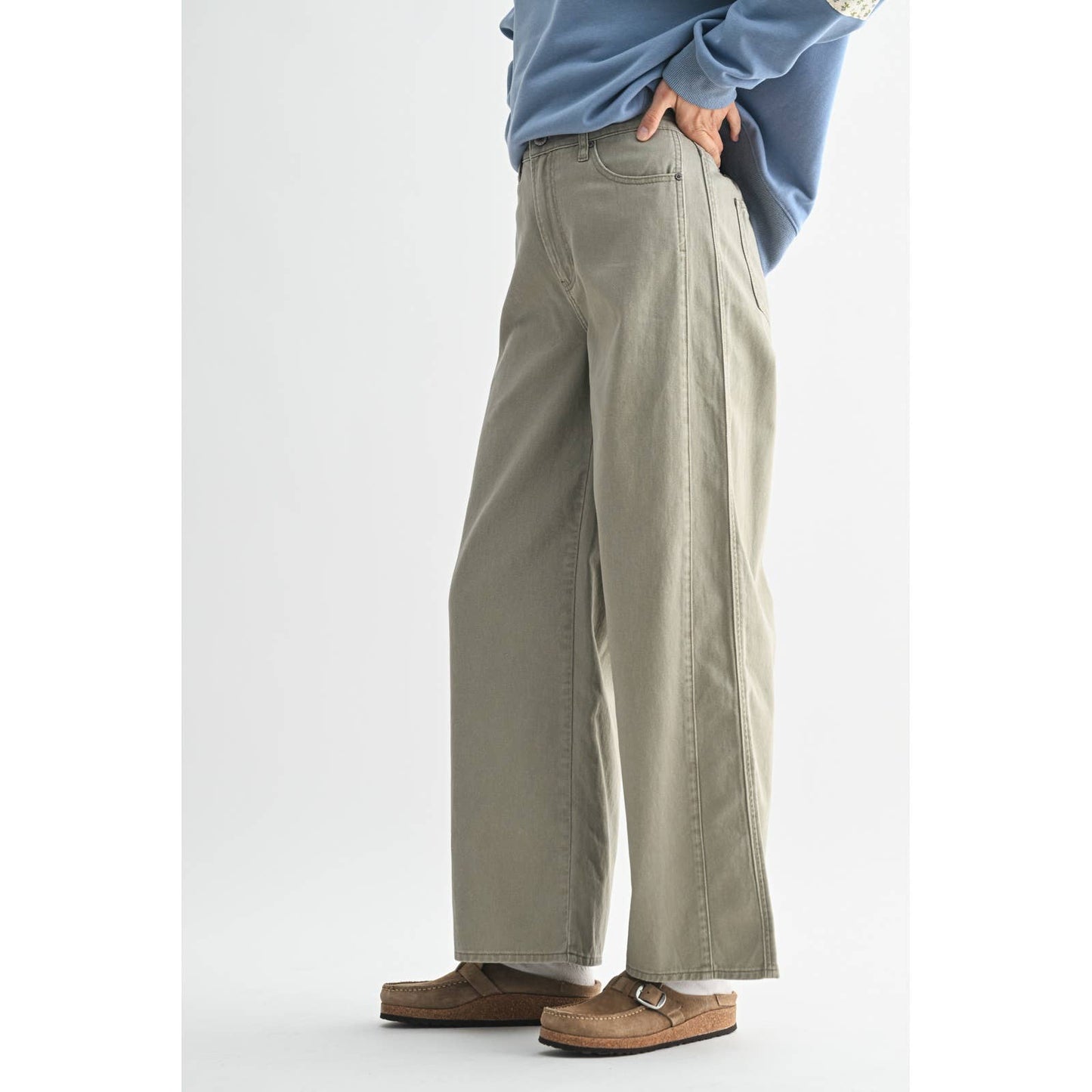 Wide Leg Twill Cotton Pant