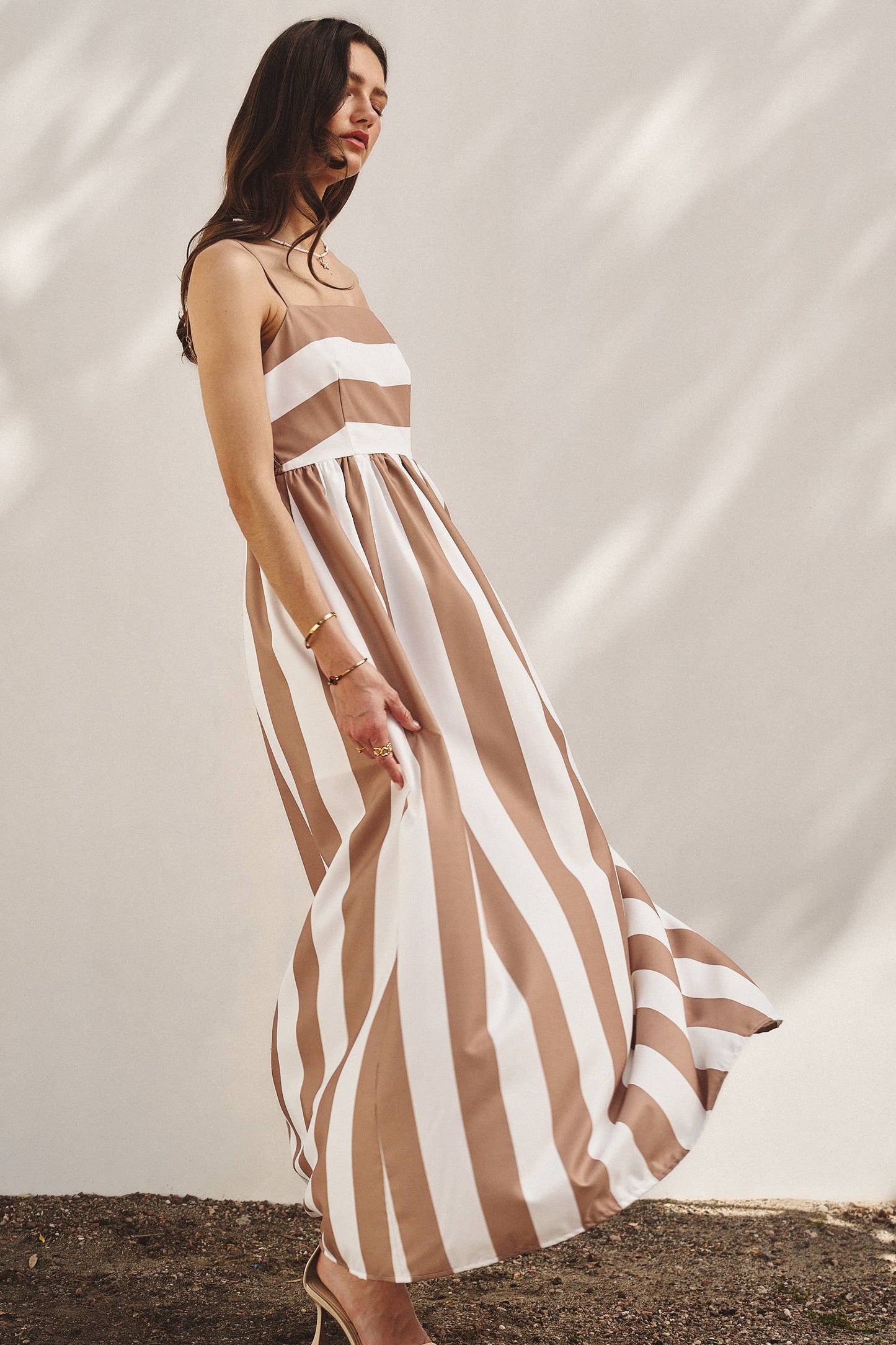 Vertical Stripe Smocked Back Maxi Dress