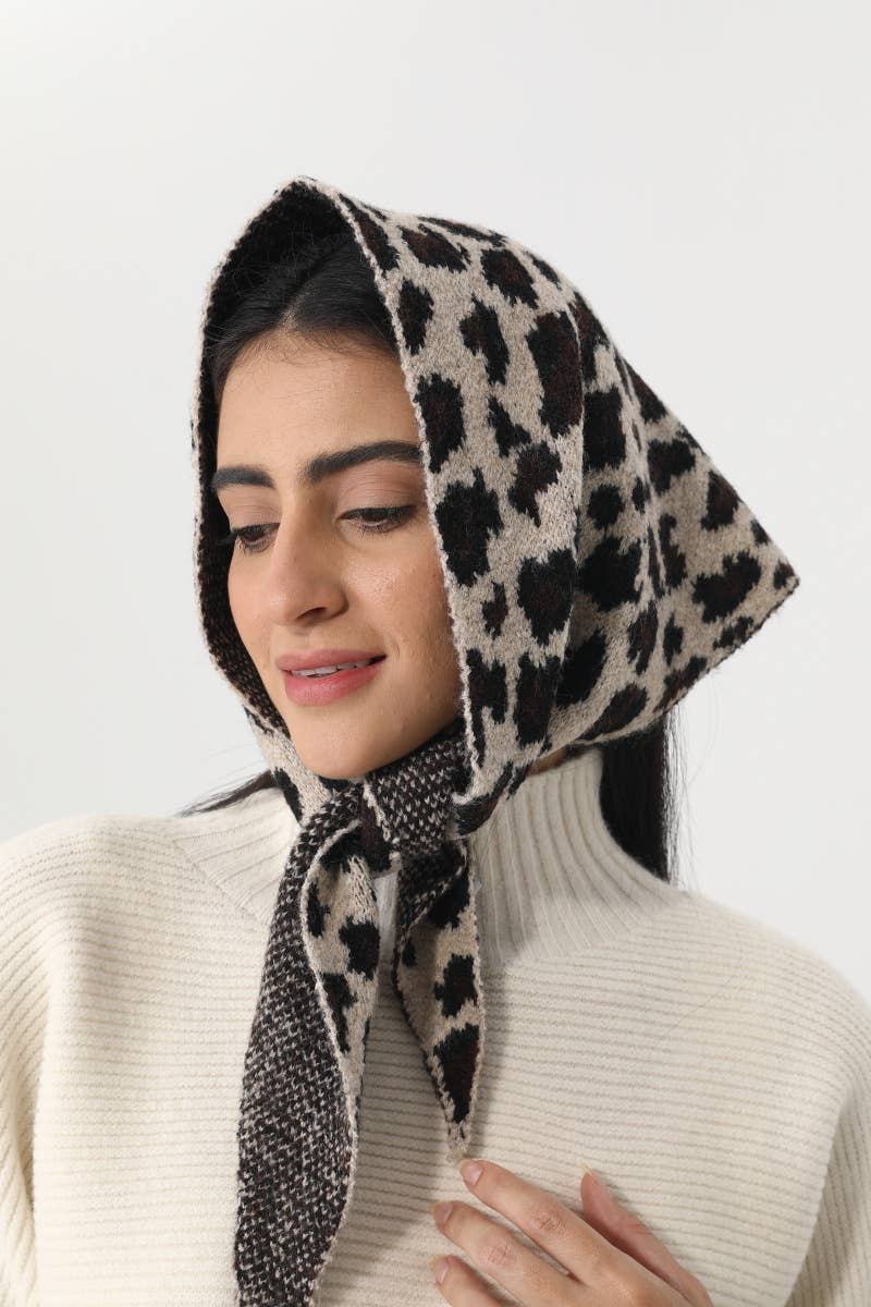 Leopard Print Knit Triangle Scarf