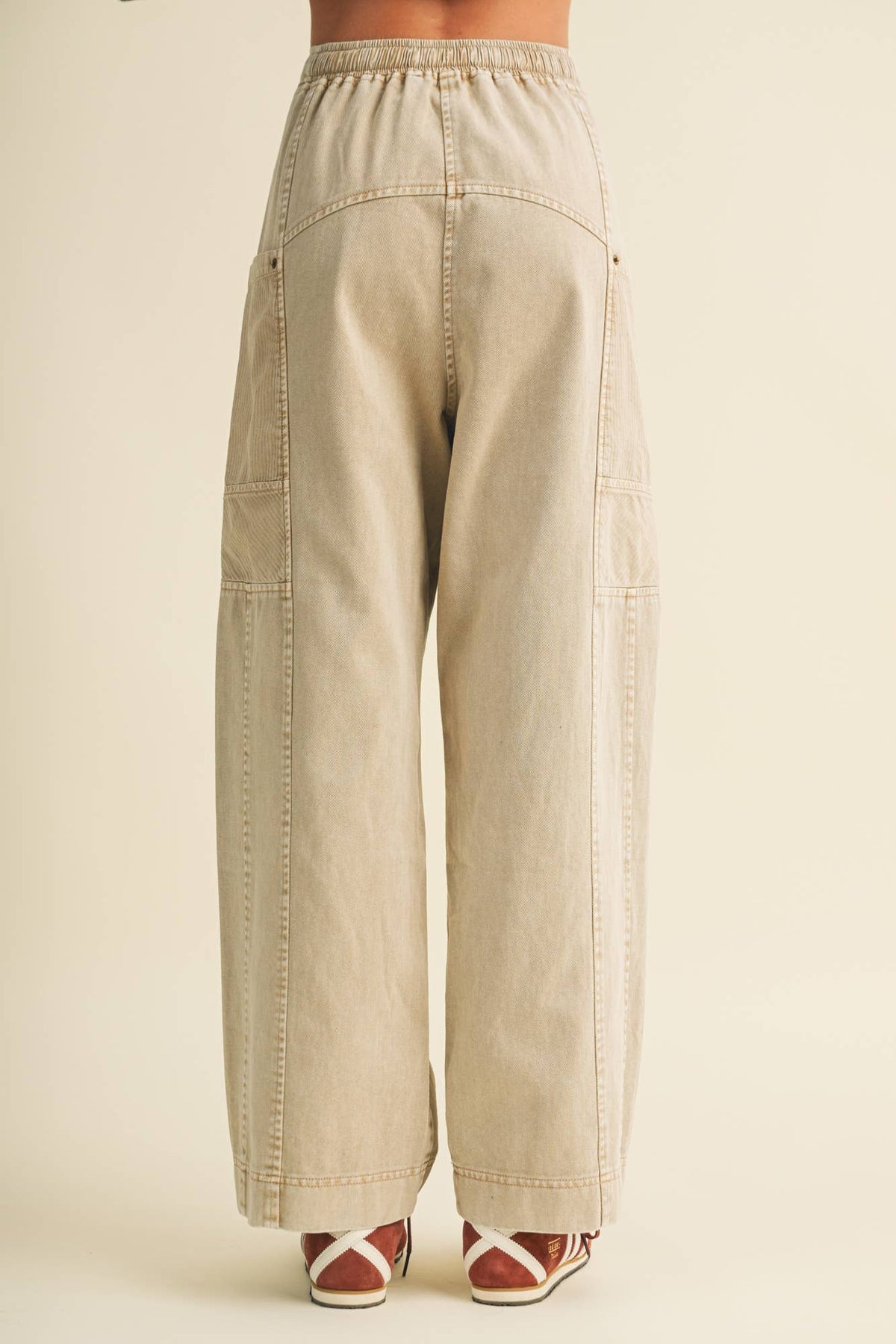 Drawstring Waist Wide Leg Utility Trouser
