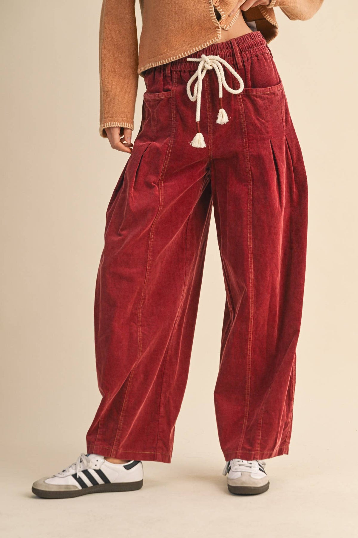 Washed Corduroy Pleated Barrel Pants