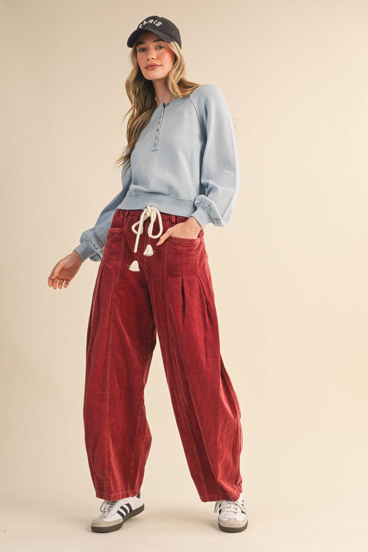 Washed Corduroy Pleated Barrel Pants
