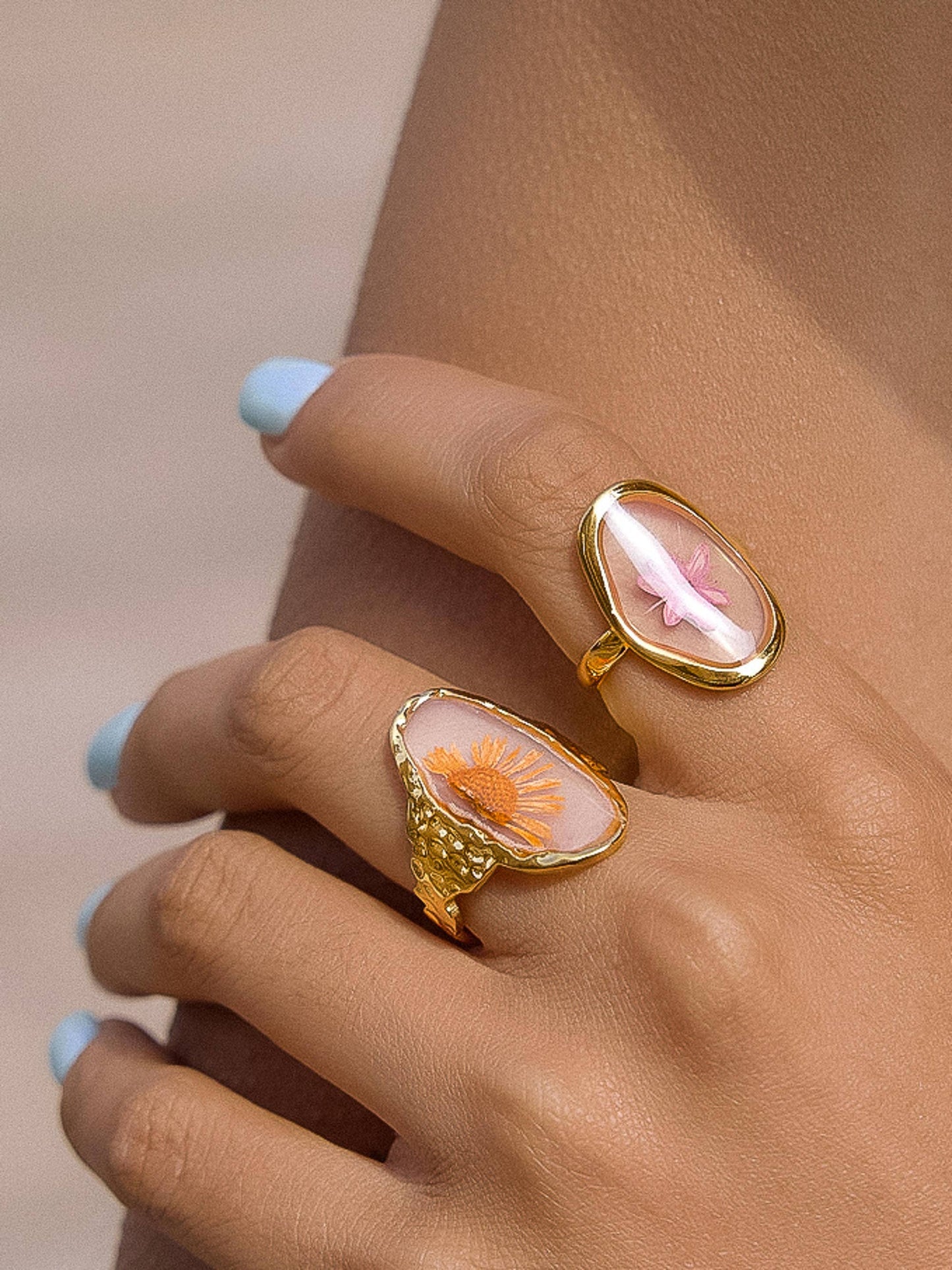 Flint 18K Gold Non-Tarnish Pink Floral Statement Ring