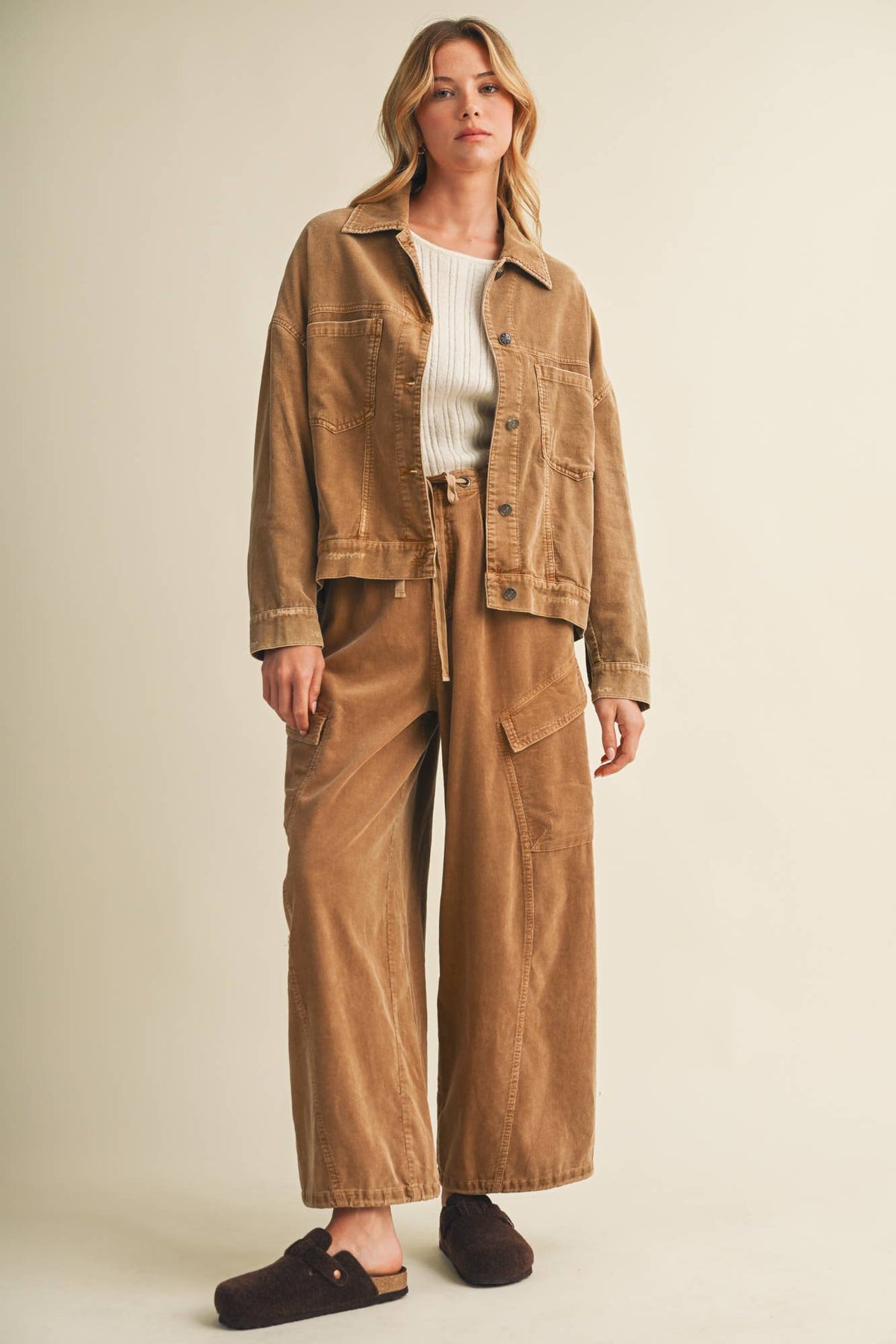 Wide-Wale Corduroy Dropped Shoulder Jacket- Biscuit or Espresso