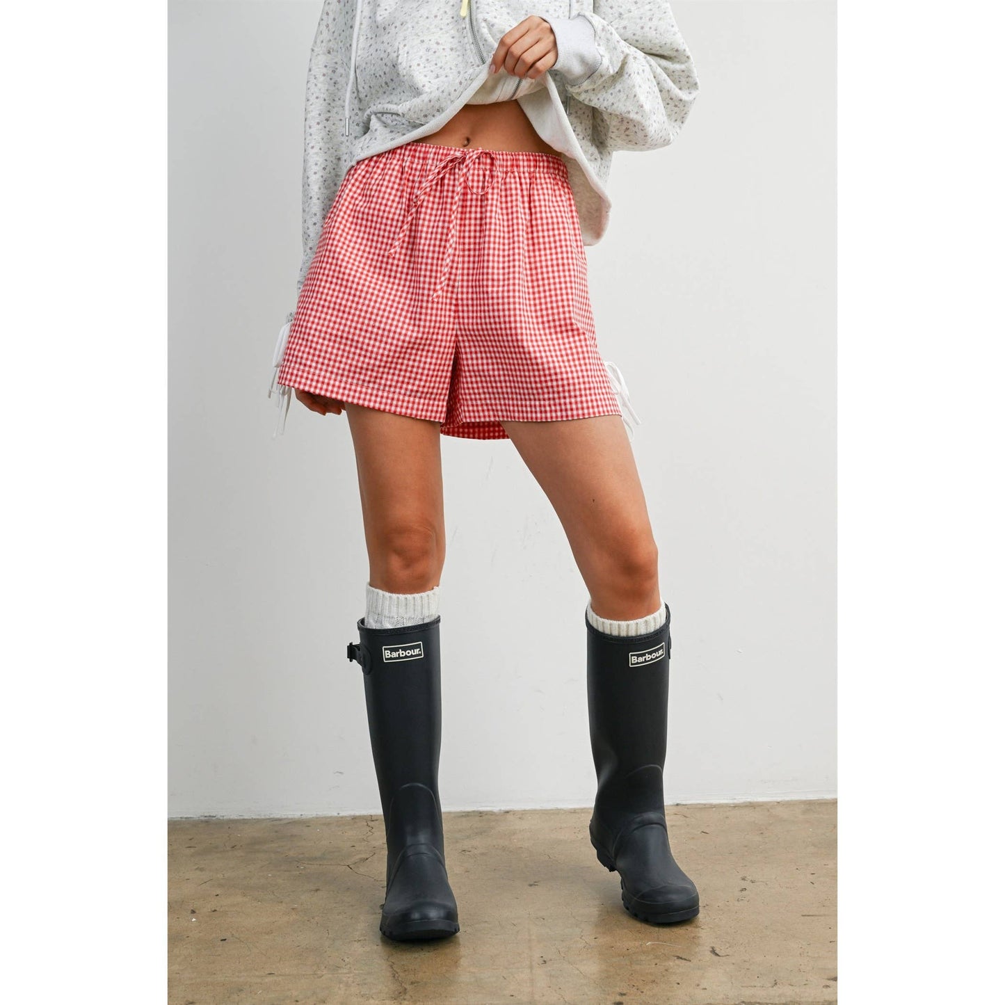 Women's Gingham Tie-Side Shorts- Navy & Red