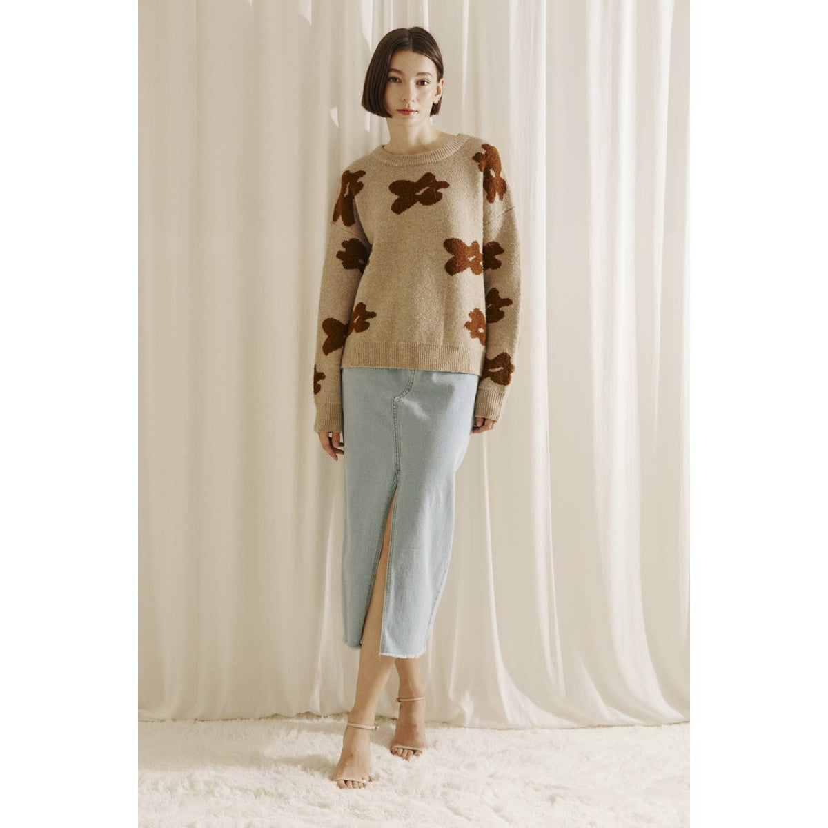 Floral Print Knit Sweater