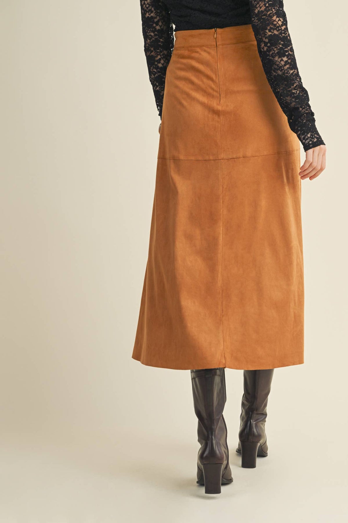 Drawstring Waist Sueded A-Line Skirt