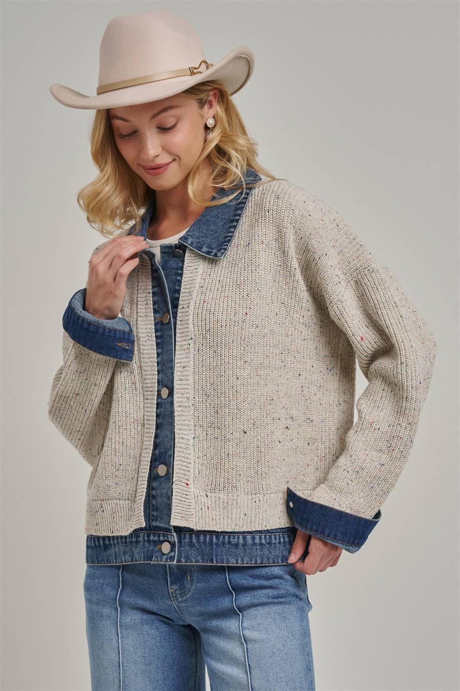 Sweater Jacket with Denim Trim