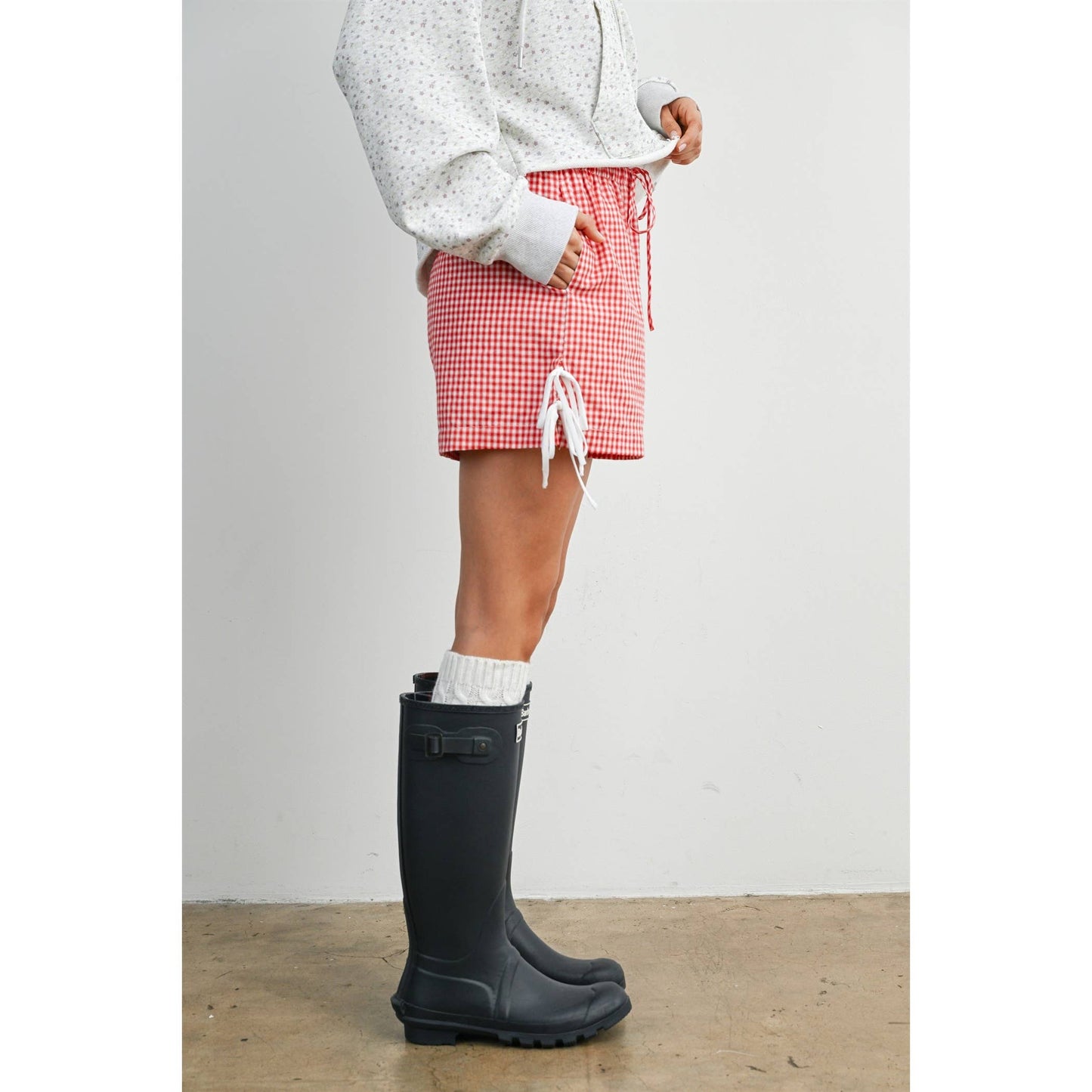 Women's Gingham Tie-Side Shorts- Navy & Red