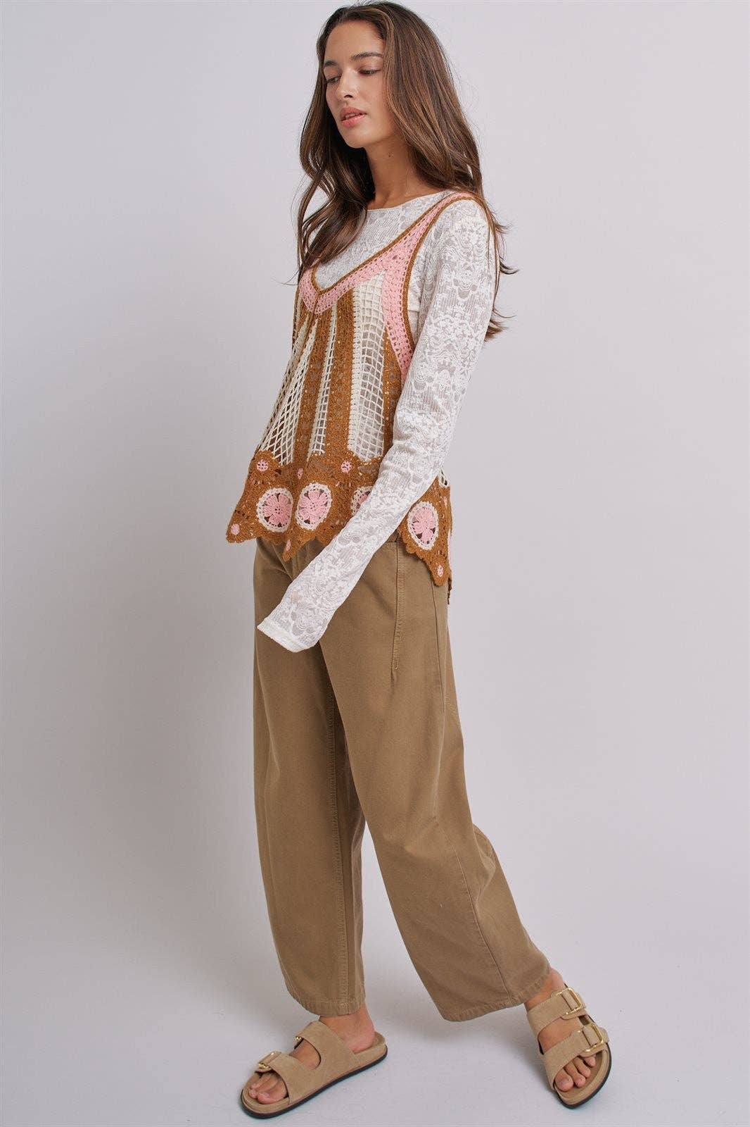 Cotton Barrel Leg High Rise Pants