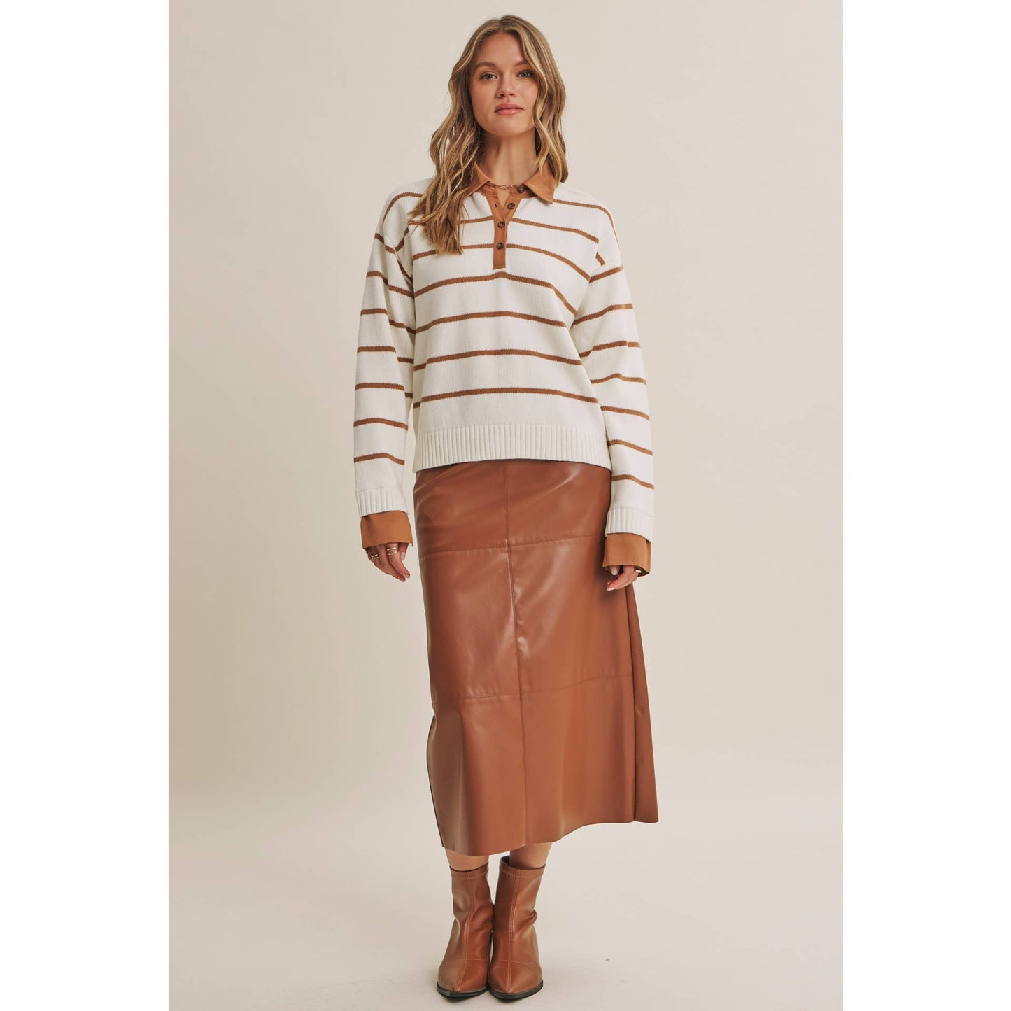 Striped Henley "Twofer" Sweater