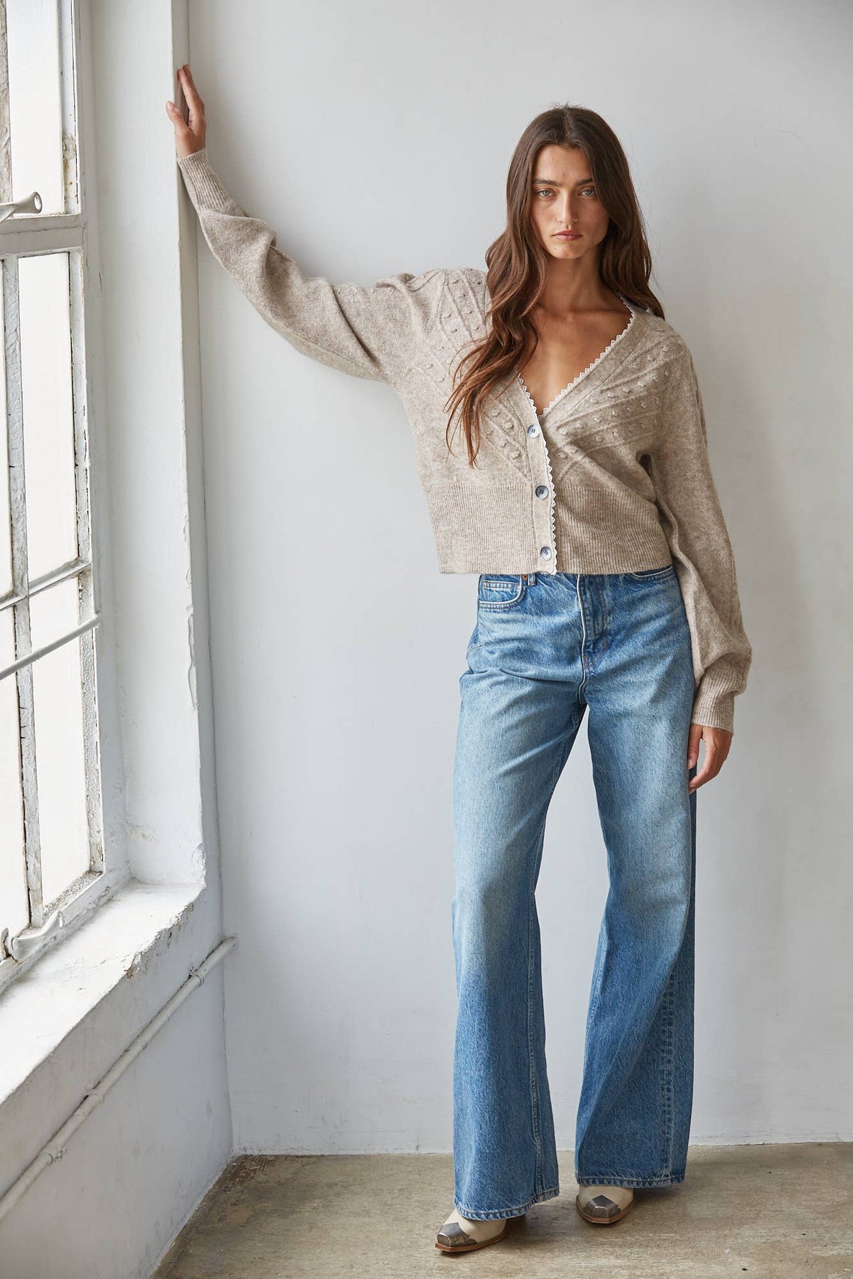 Lace Trim Button-Up Cardigan
