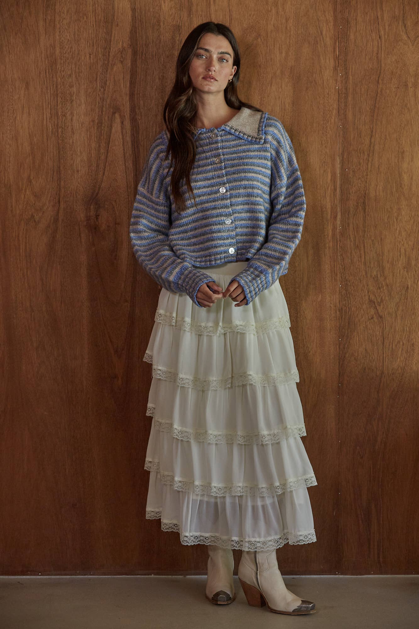 Striped Cardigan With Collar