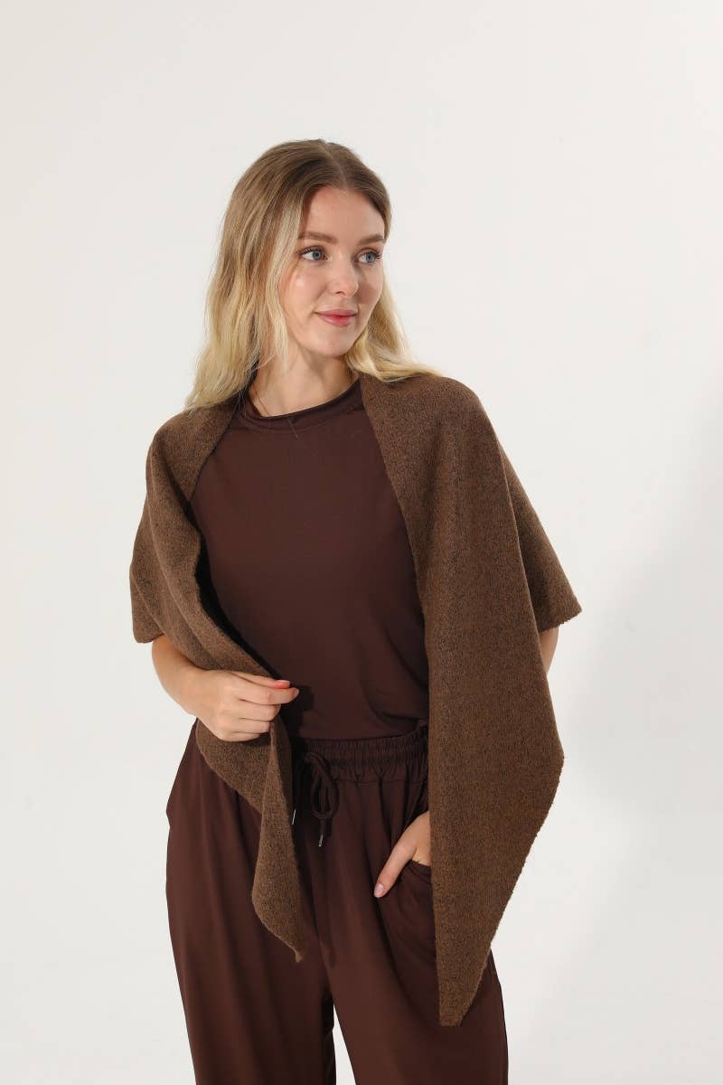 Soft Knit Triangle Multi‑way Wear Women Warm Shawl Scarf- White or Brown