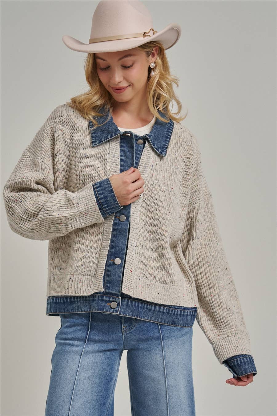 Sweater Jacket with Denim Trim