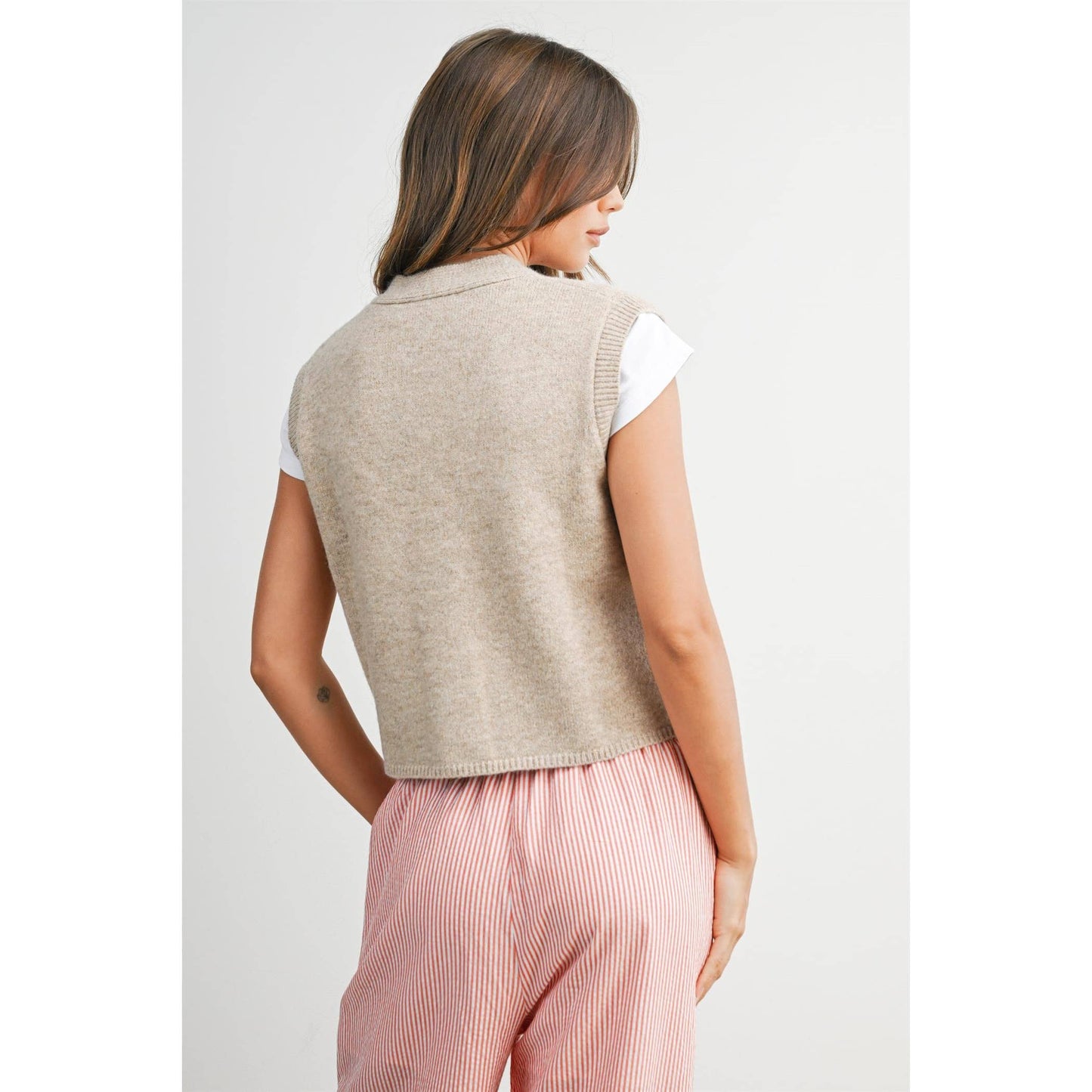 Button-Up Knit Sleeveless Sweater Vest