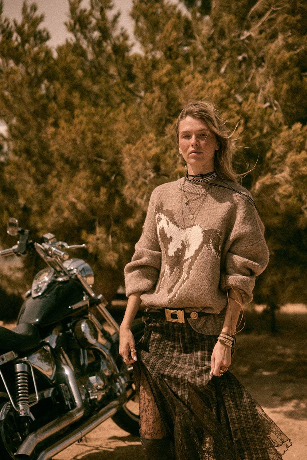 Horse Jacquard-Knit Loose-Fit Drop-Shoulder Sweater