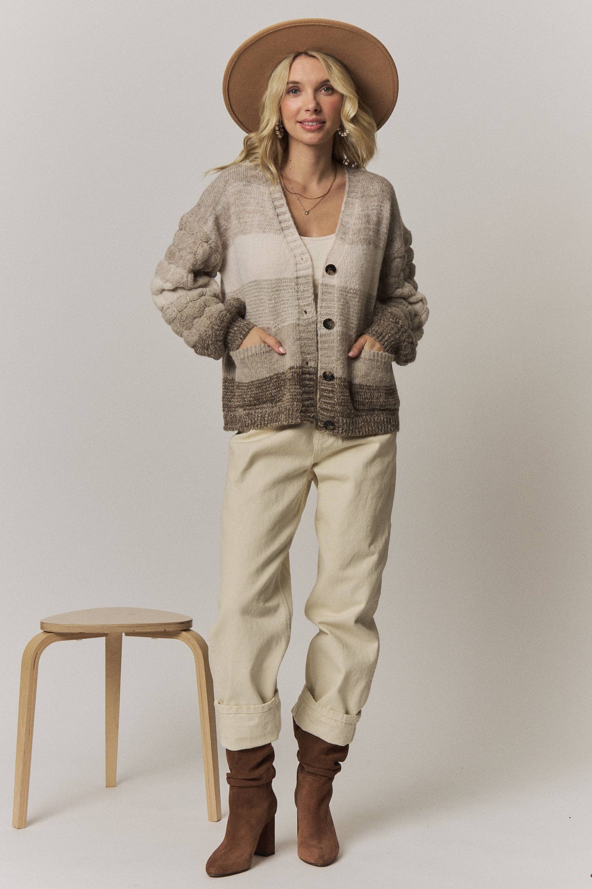 Bubble Sleeve Knit Cardigan