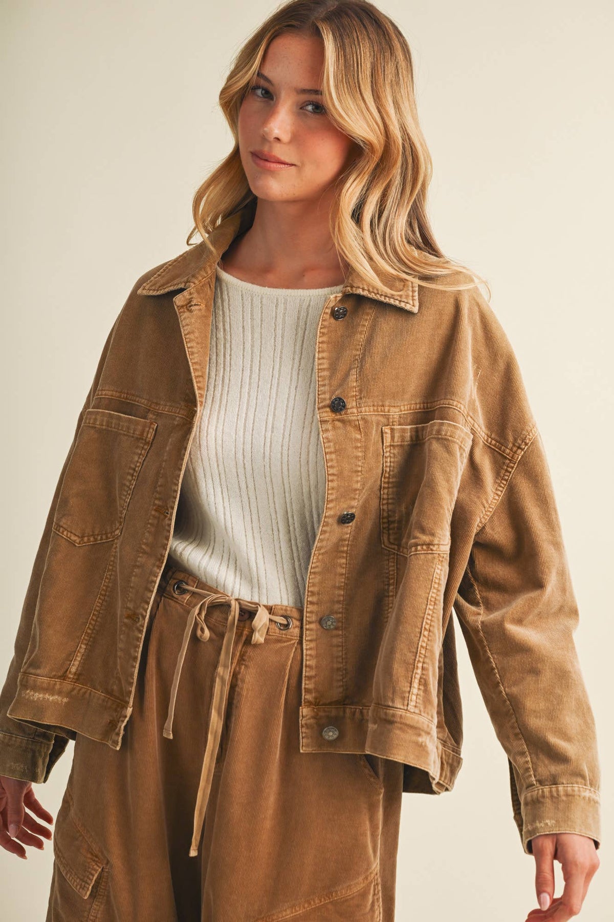 Wide-Wale Corduroy Dropped Shoulder Jacket- Biscuit or Espresso