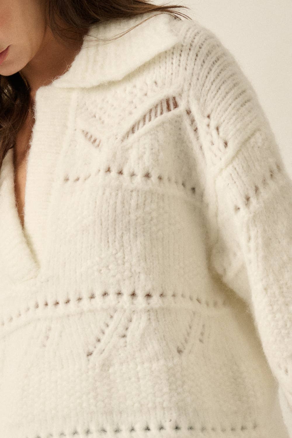 Fuzzy Pointelle Loose-Fit Sweater