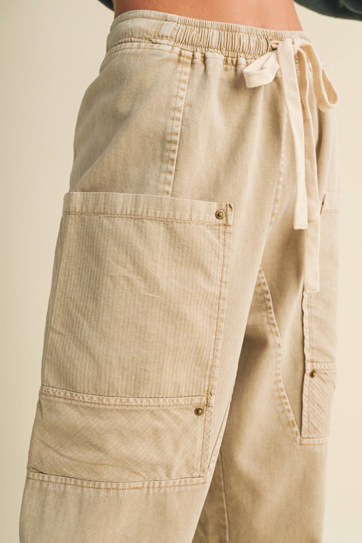 Drawstring Waist Wide Leg Utility Trouser