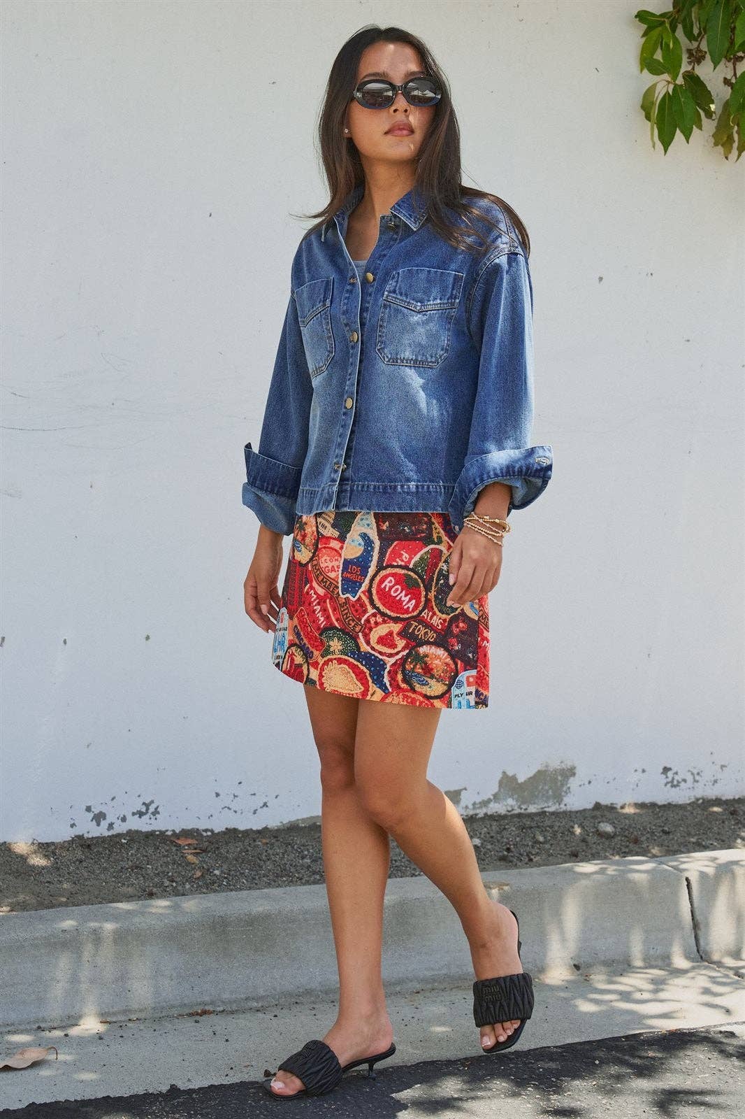 Vintage Wash Denim Shirt Jacket With Gold Buttons