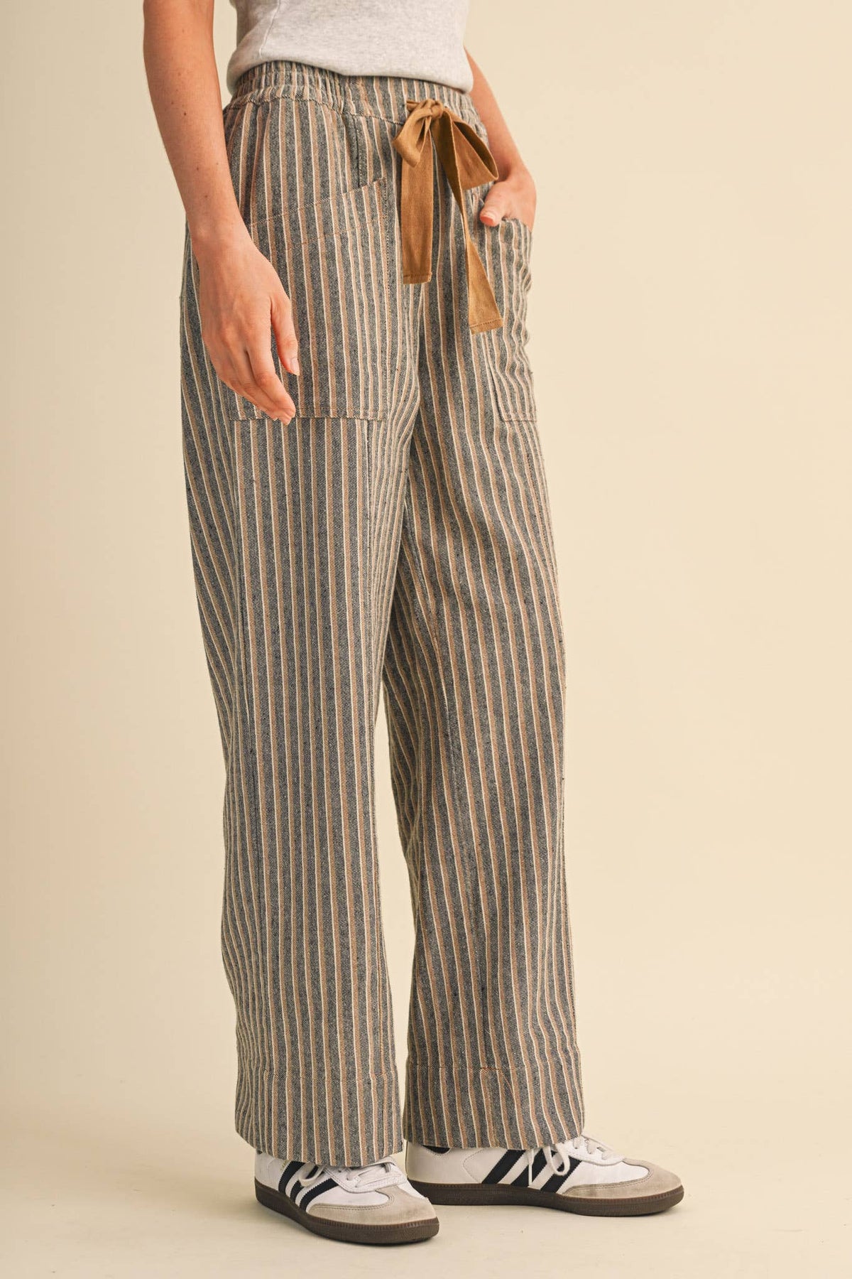 Striped Wide Leg Drawstring Pants